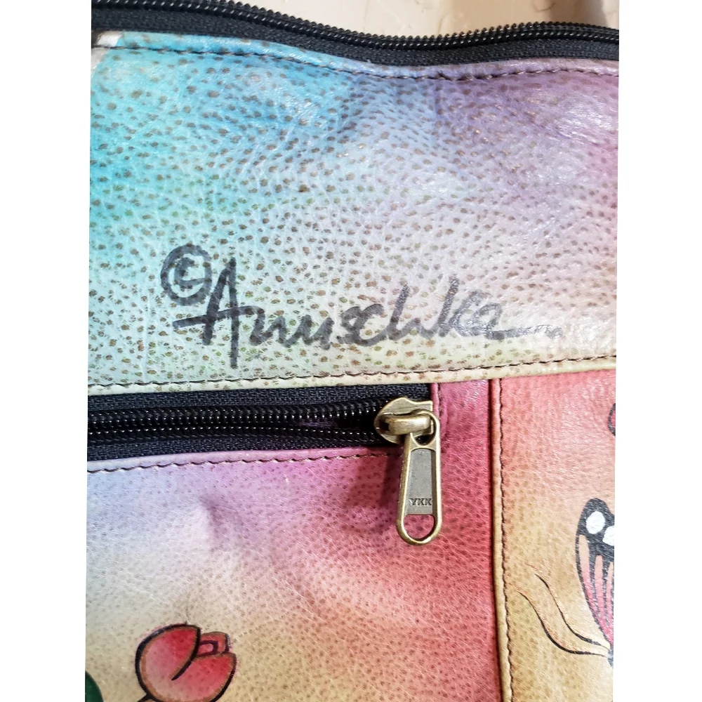 Anuschka Handbag Painted Butterfly Leather Floral Multicolor Crossbody Hobo Bag